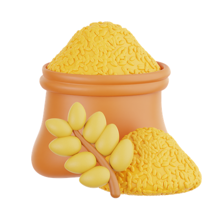 Wheat Grain Sack with Wheat Stalk  3D Illustration
