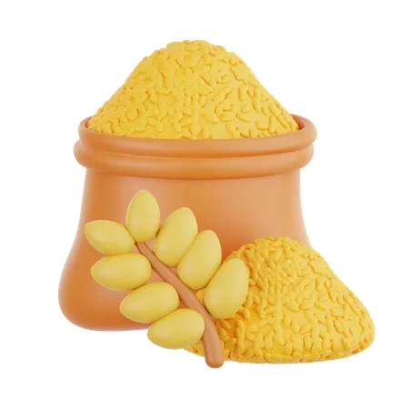 Wheat Grain Sack with Wheat Stalk  3D Illustration