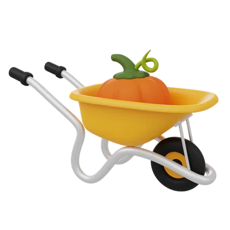 Yellow Wheelbarrow With A Big Orange Pumpkin 3 D Render Icon 3D Icon