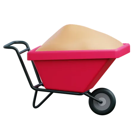 3 D Wheelbarrow With Sand With Transparent Background 3D Icon