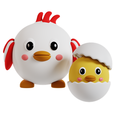 Whimsical Chicken Pair  3D Icon