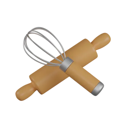 Whisk and rolling pin  3D Icon