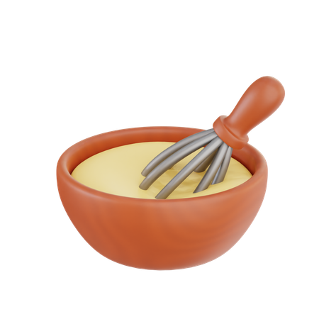 Whisking Dough in Mixing Bowl  3D Illustration