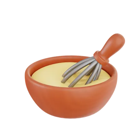Whisking Dough in Mixing Bowl  3D Illustration