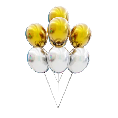 White and gold balloons bunch  3D Icon