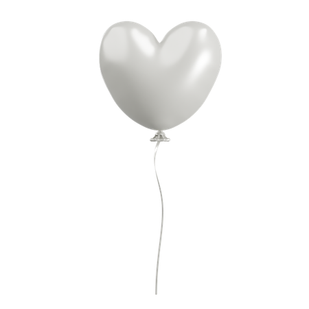 White Balloon with a Heart Shape  3D Icon