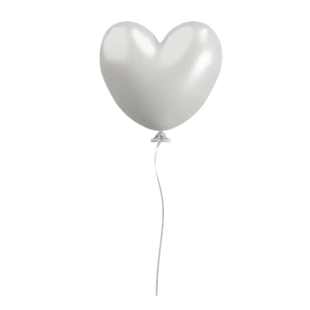 White Balloon with a Heart Shape  3D Icon