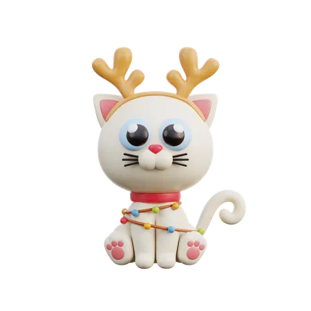 3 D Christmas White Cat Character 3D Icon