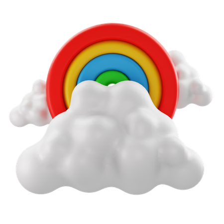 White Cloud With Rainbow  3D Icon
