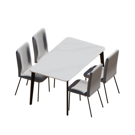 白いダイニングテーブルセット  3D Illustration