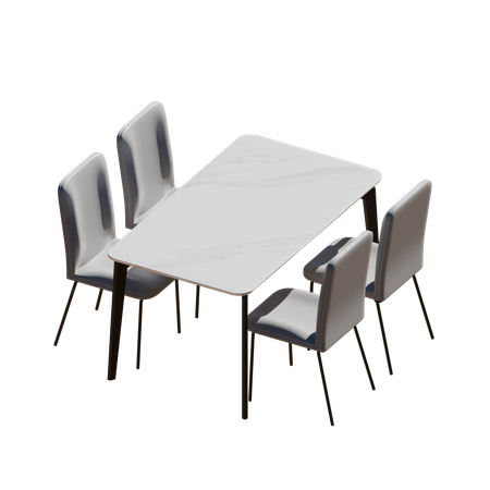 White Dining Table Set  3D Illustration