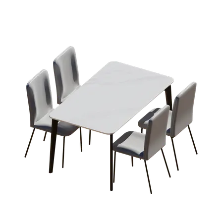 White Dining Table Set  3D Illustration