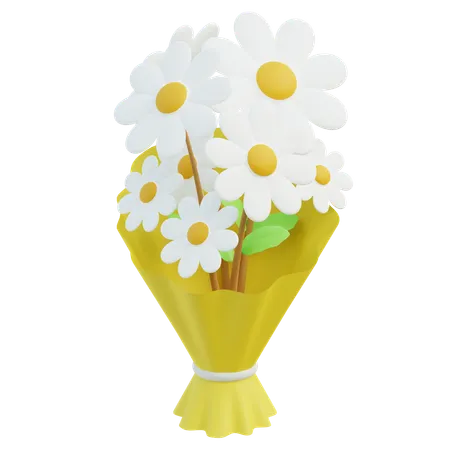 Bright White Primrose Flowers In Yellow Wrapping 3D Icon