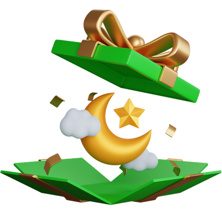 Wide Open Gift Box With Crescent Moon 3D Icon