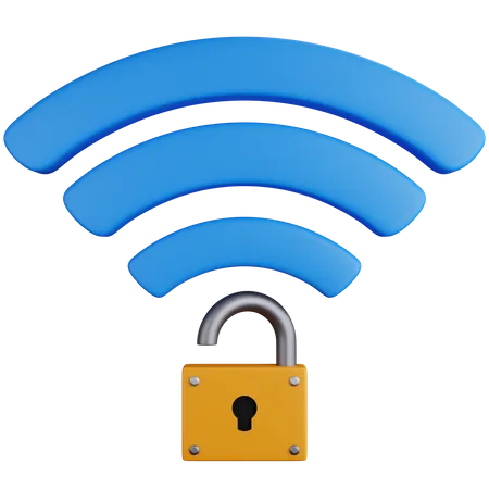 3 D Rendering Wifi Symbol With Open Padlock Isolated 3D Icon