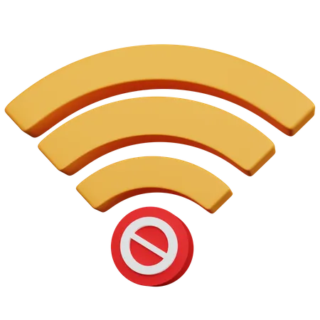 3 D Rendering Yellow Wifi With The Prohibition Sign Icon Isolated 3D Icon