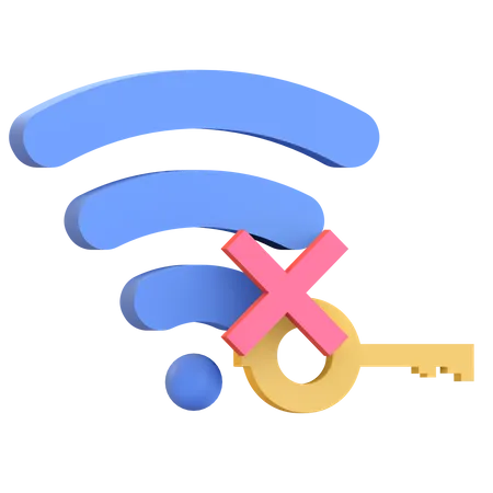 Secured Wifi Hotspot Wrong Password With Key And Cross Mark Icon 3 D Render Illustration 3D Illustration