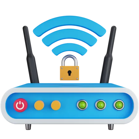 3 D Icon Illustration Wifi Router With Locked Network 3D Icon