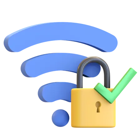 Secured Wifi Hotspot With Padlock And Check Mark Icon 3 D Render Illustration 3D Illustration