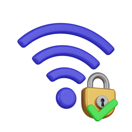 A 3 D Icon Representing A Secured Wi Fi Signal With A Padlock And A Check Mark Denoting A Protected Wireless Network Connection 3D Icon