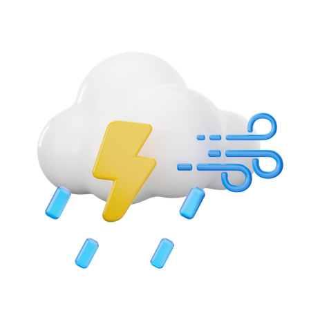 Wind Cloudy Rain With Thunder  3D Icon