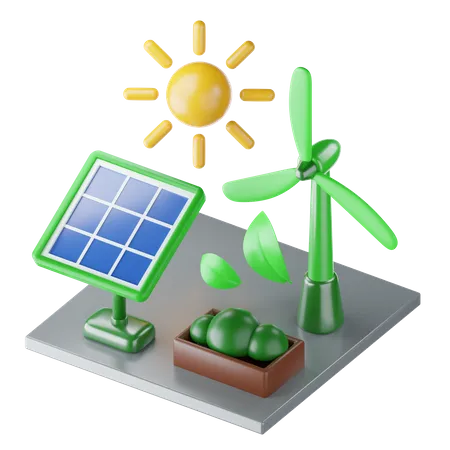 Wind Energy and solar  3D Icon