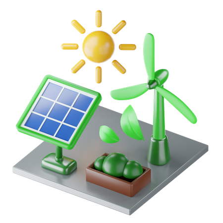 Wind Energy and solar  3D Icon
