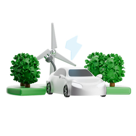 Wind Energy Charging Electric Car  3D Icon
