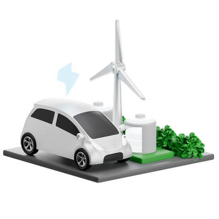 Wind Energy Ev Charging  3D Icon