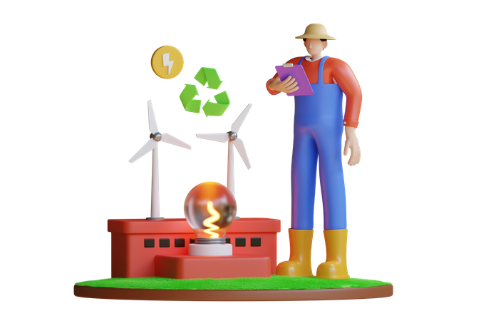 Wind Energy production  3D Illustration