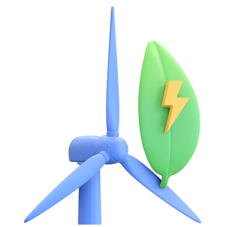 Wind Mill Icon With Green Leaf Eco Friendly Power Symbol 3D Illustration
