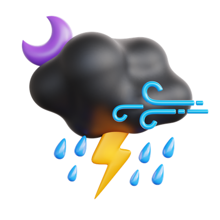 Wind Rainy Lightning At Night  3D Icon