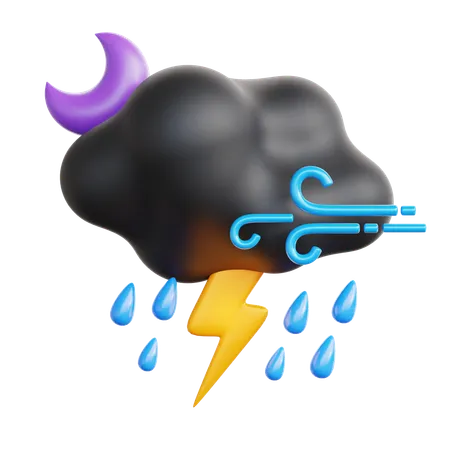 Wind Rainy Lightning At Night  3D Icon