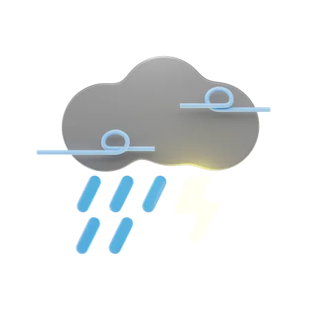 Windiger Regen mit Gewitter  3D Icon