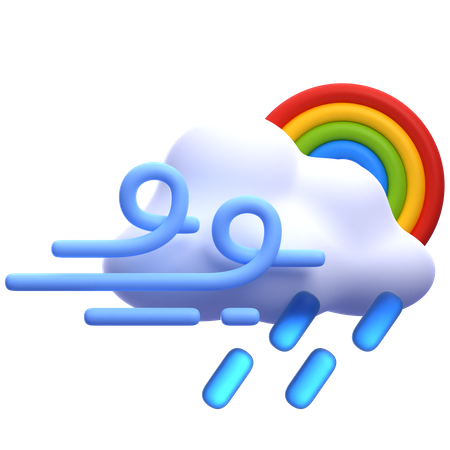 Windiger Regen mit Regenbogen  3D Icon