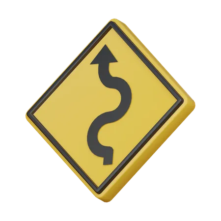 Winding road ahead sign  3D Icon