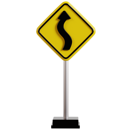 Winding Road Traffic Sign  3D Icon