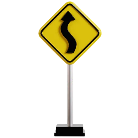 Winding Road Traffic Sign  3D Icon