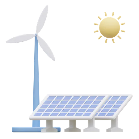 Green Power Solar Cell Panel With Windmill 3 D Icon Illustration 3D Icon