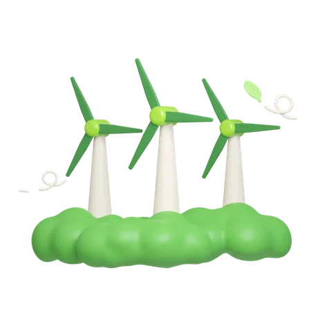 Wind Turbines On Green Clouds Illustration Eco Global Warming Icons 3 D Illustration 3D Icon