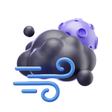 Windy Cloudy Night and Moon  3D Icon