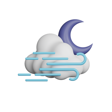 Windy Cloudy Night half Moon  3D Icon