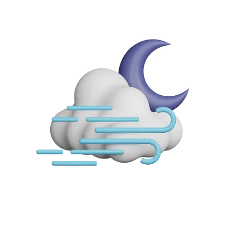 Windy Cloudy Night half Moon  3D Icon