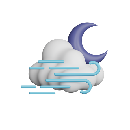 Windy Cloudy Night half Moon  3D Icon