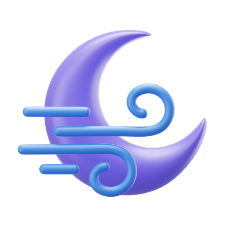 Windy Crescent Moon  3D Icon