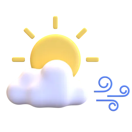 Cloud Sun Windy Day Weather Icon 3 D Render Illustration 3D Illustration
