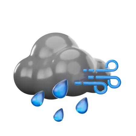 Windy Drizzle Cloud  3D Icon