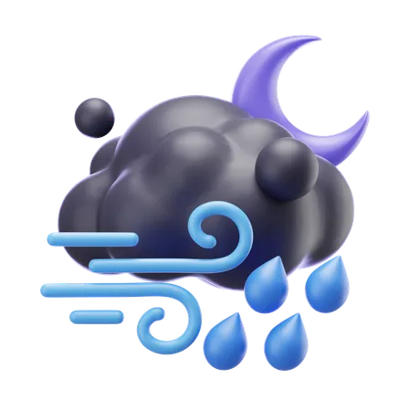 風が強く霧雨が降る夜  3D Icon