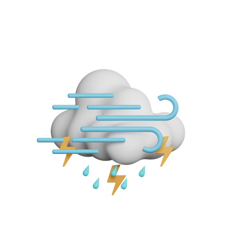 Windy Drizzle with Thunder  3D Icon