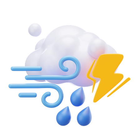 雷を伴う風の強い霧雨  3D Icon